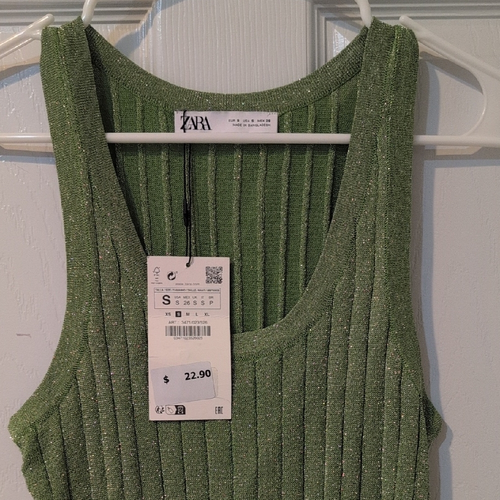 Zara Olive Ribbed Knit Top